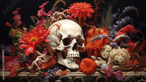 skull and and flowers 