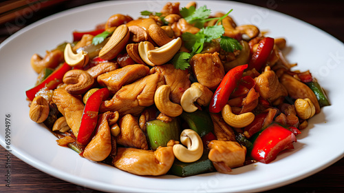 chicken with vegetables and cashews in Asia style 