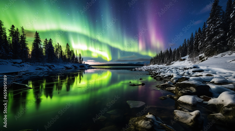 Northern Lights reflecting in lake