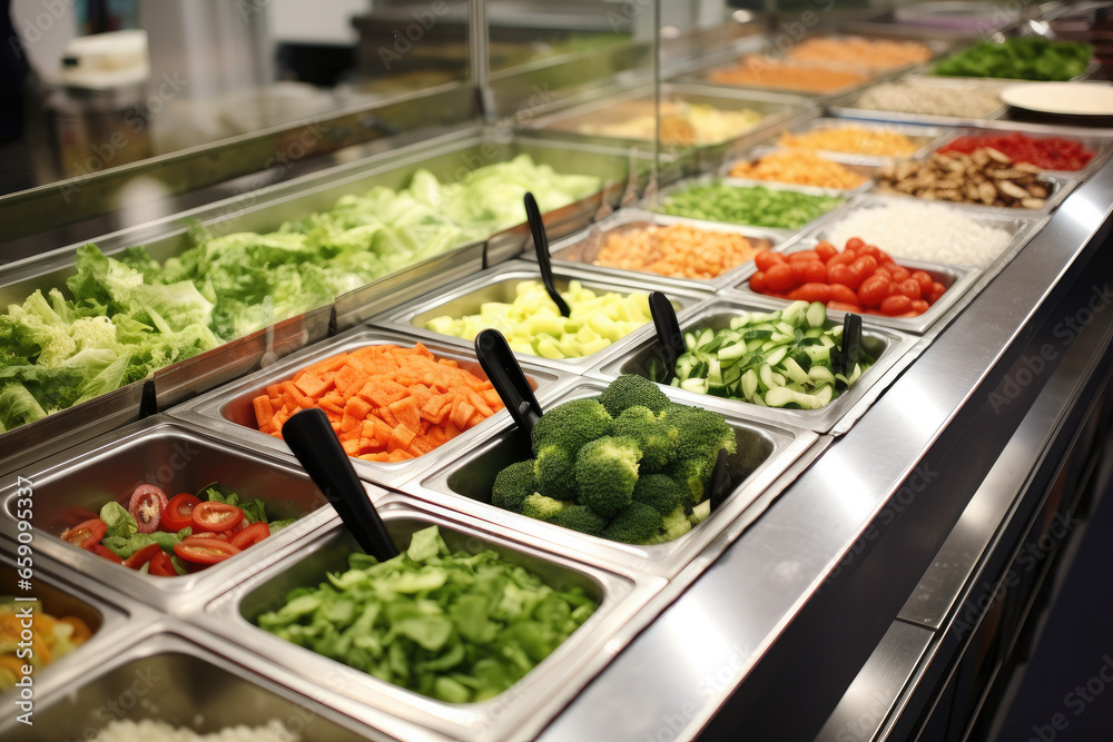 A salad bar with vegetables