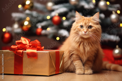 Cat with a Christmas present