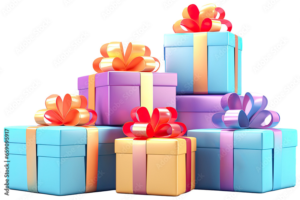 Fototapeta premium Group of wrapped presents, transparent background (PNG)