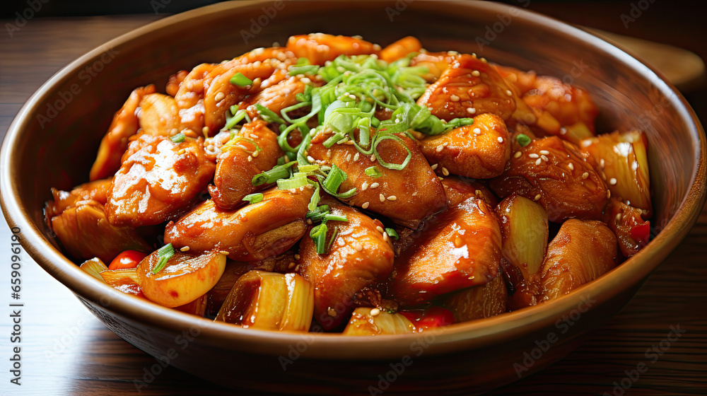 Dakbokkeumtang boiling chunks of chicken with vegetables and spices Dakbokkeumtang boiling chunks of chicken with vegetables and spices
