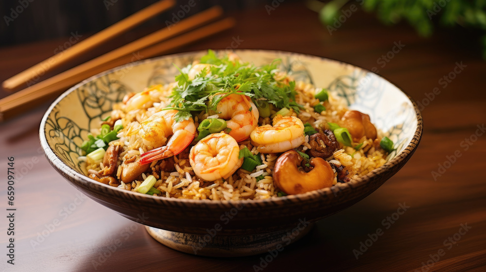 Asian style egg fried rice with prawn 