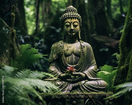 Buddha statue in the jungle is a buddhism religion.