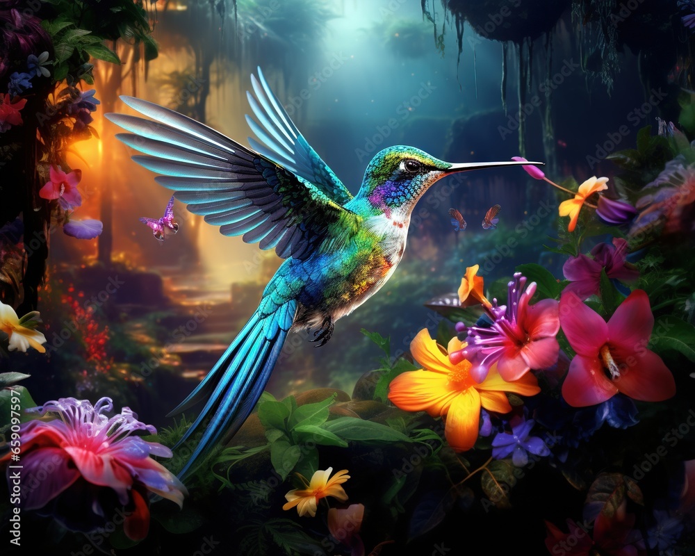 Obraz premium hummingbird is flying in a fantasy.
