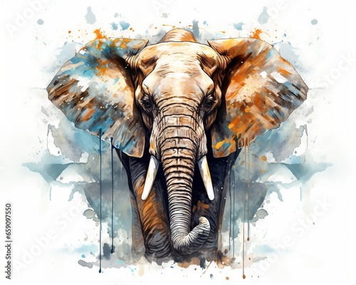 An artistic drawing of a majestic elephant on a white background. © Nipon