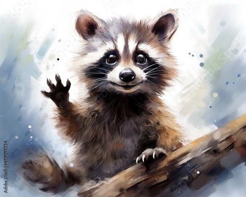 The cartoon raccoon pnting is adorable. © Nipon
