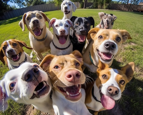 pack of puppies take selfies.