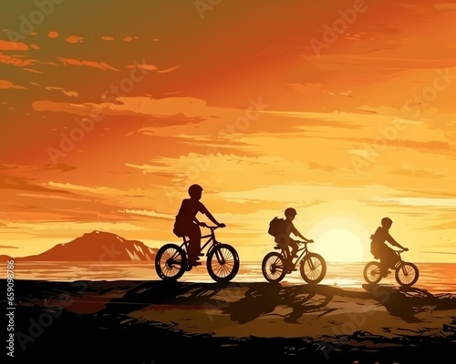 picture of riding bikes on a beach.