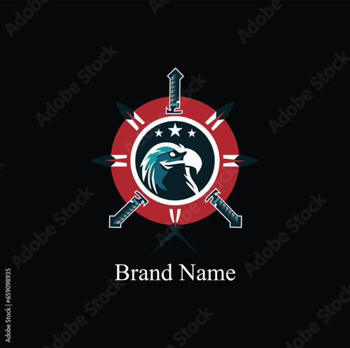 Bird head and sword flag logo
