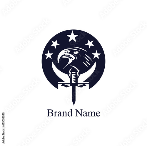 Bird head and sword flag logo