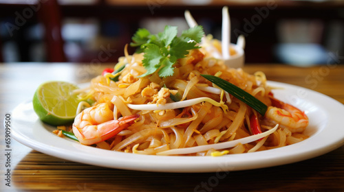 Pad Thai stir-fried rice noodle with prawn