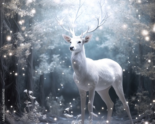 White deer in enchanted forest. © Nipon