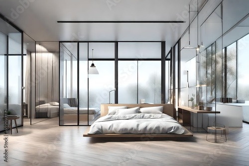 Luxury interior of a bedroom with window