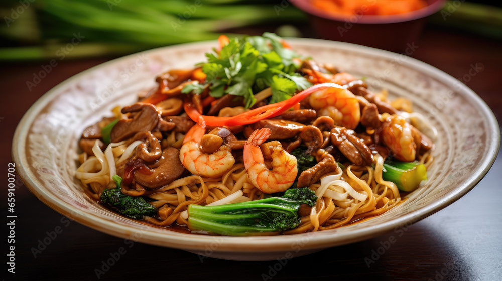 Asian style noodle with sweet sauce and shrimp 