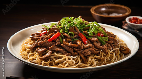 Chinese-style noodle dish and beef