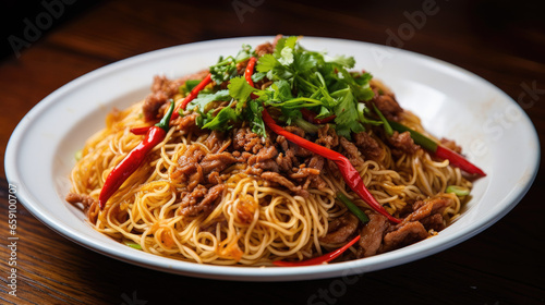 Chinese-style noodle dish and beef