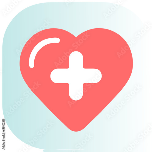 Medical heart icon with cross symbol, health care and cardiology concept