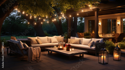 outdoor living room with Warm Lighting