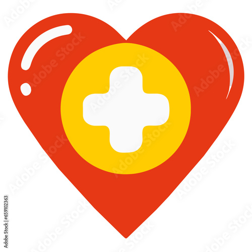 Medical heart icon with cross symbol, health care and cardiology concept