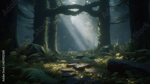 Enchanted Journey: Mystical Forest Path Illuminated by Sunlight,night in the forest