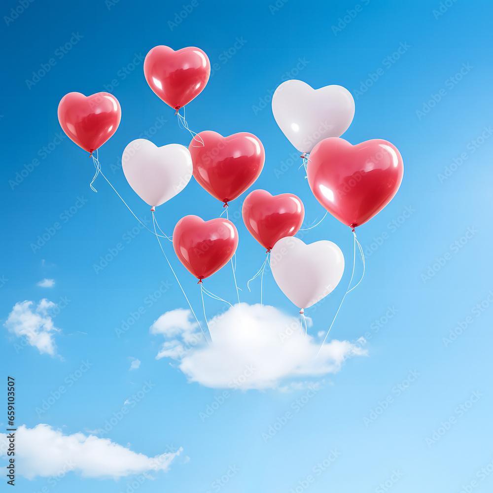 Beautiful Heart Air Balloon In The Sky, Love Background