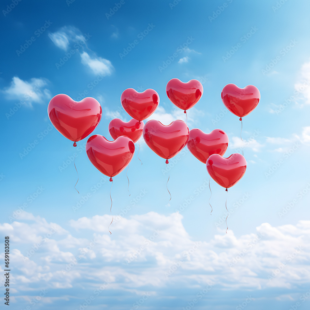 Beautiful Heart Air Balloon In The Sky, Love Background