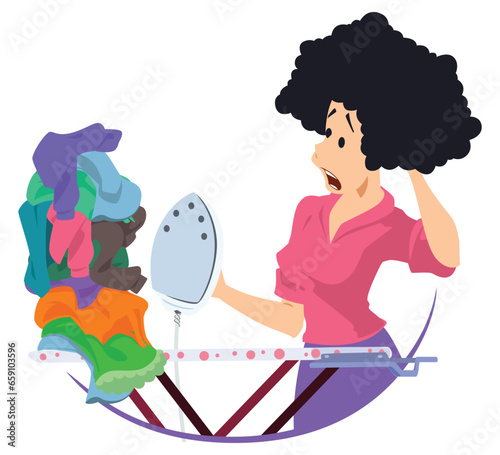 Housewife woman ironing clothes. Illustration for internet and mobile website.
