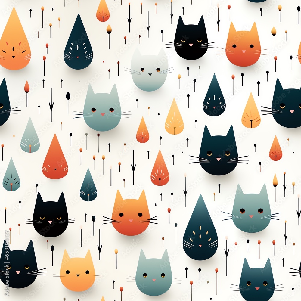Cute Seamless Cat Pattern Design - Childish Hand Drawn Style Kitten Pattern Background. Generate AI Cute Seamless Cat Pattern Design - Childish Hand Drawn Style Kitten Pattern Background. Generate AI