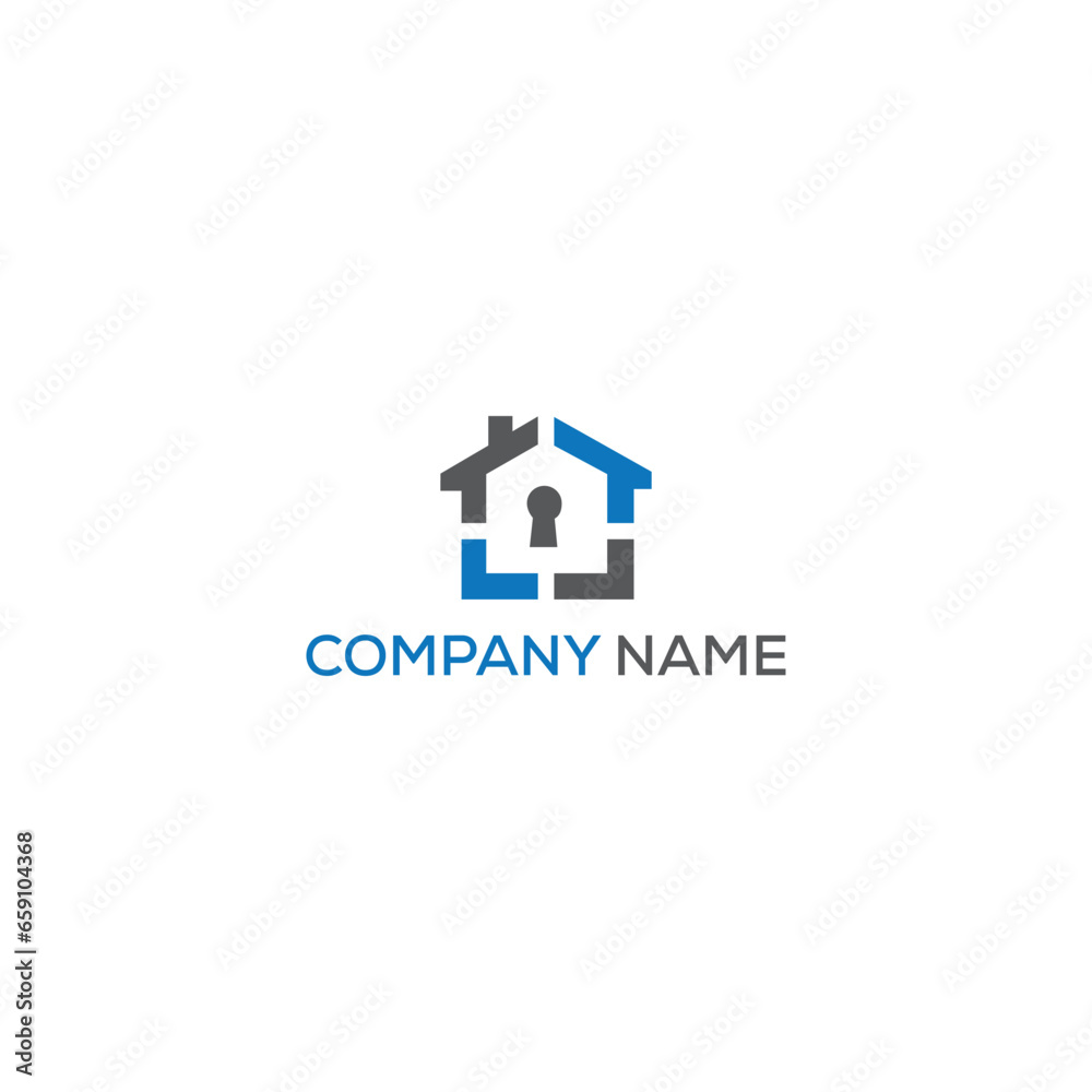 Home security system logo. Guard blue and gray symbol. Privacy concept sign in flat style. Protection icon for website, mobile app, banner, other design project. Vector illustration.