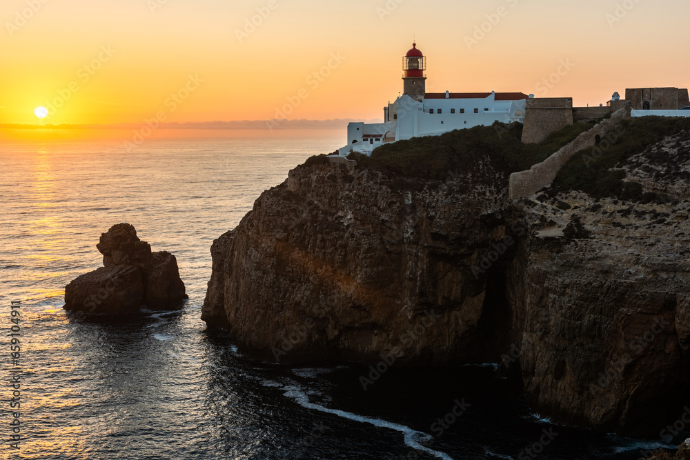Lighthouse of Cabo de São Vicente in Portugal at sunset
