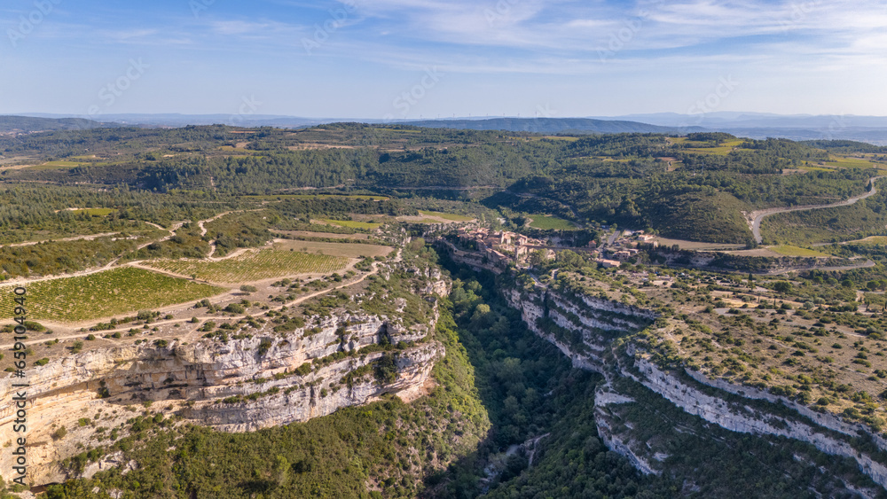 Aerial drone photo of a large canyon in Minerve France