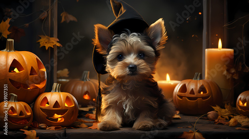 halloween cute puppy with pumpkin