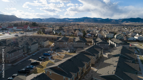 Arvada Colorado suburban housing development with mountains winter 2020