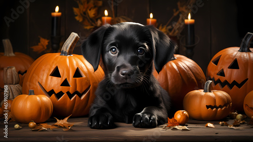 halloween cute puppy with pumpkin