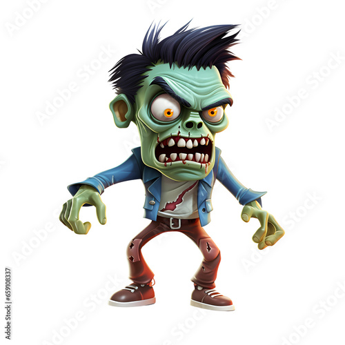 Cartoon Style Halloween Zombie Cartoon 3D Zombie No Background Applicable to Any Context Perfect for Print on Demand Merchandise