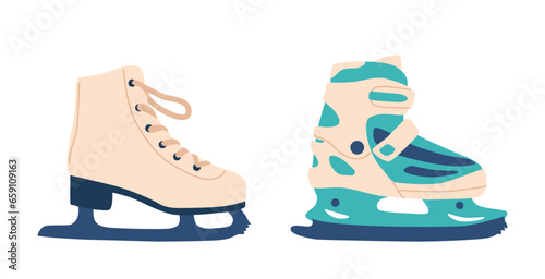Ice Skates Are Graceful Tools Designed For Gliding On Frozen Winter Surfaces. With Sharp Blades And Ankle Support