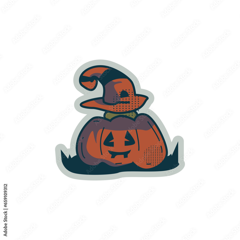 Halloween sticker pumpkin and witch hat clipart design Halloween sticker pumpkin and witch hat clipart design