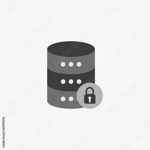 Database Security and Data Protection - Cybersecurity Icon with Database Lock and Privacy Shield - Vector Illustration for Secure Information and Firewall Protection
