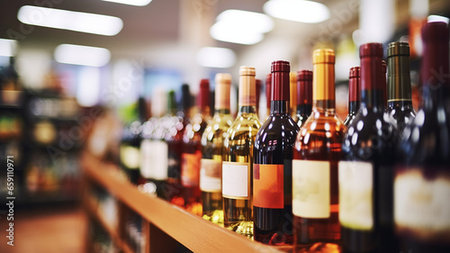 blur wine bottles on liquor alcohol