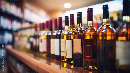 blur wine bottles on liquor alcohol photo