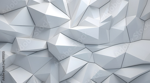 A minimalist background with an abstract arrangement of white geometric shapes, evoking origami folds and creating a visually striking interplay of light and shadow