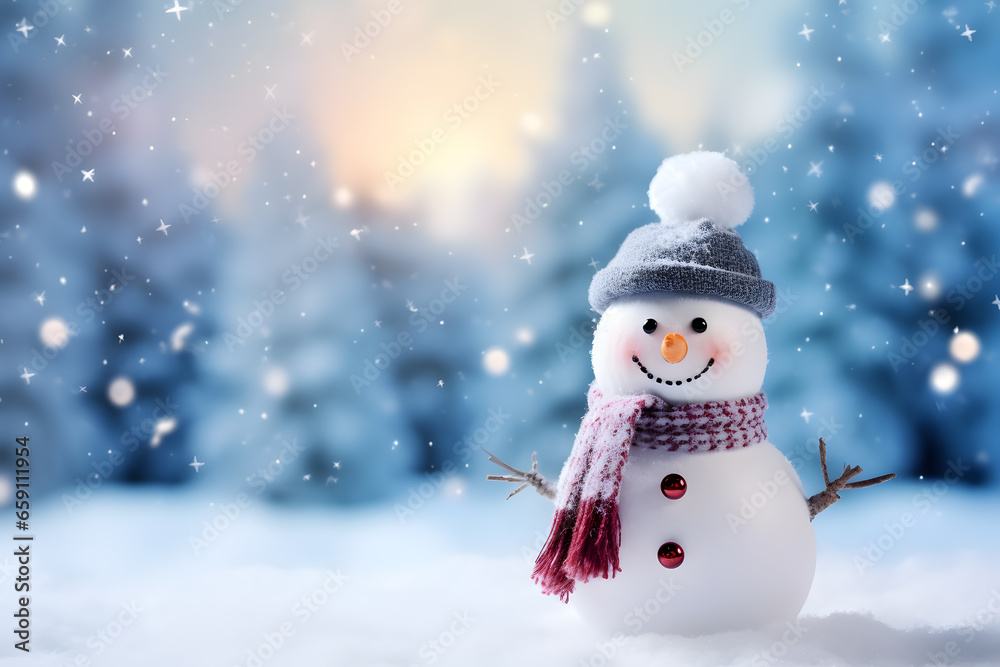 Winter Celebration with Happy Snowman: Christmas Scene