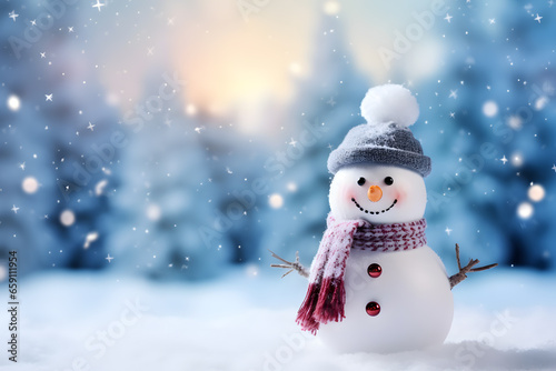 Winter Celebration with Happy Snowman  Christmas Scene