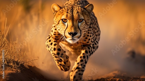  a cheetah running in the wild in the sun.  generative ai © Olga