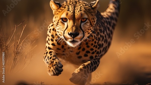  a cheetah running in the wild with a blurry background.  generative ai © Olga