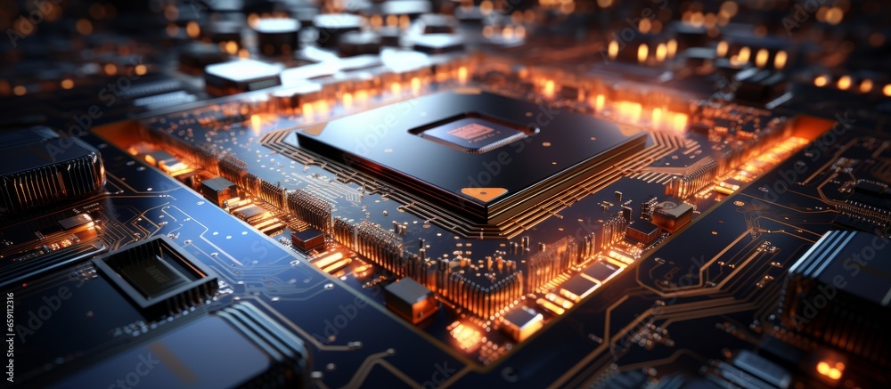 digital mainboard chipset microprosessor digital technology futuristic ai intelligent network engineering core data curcuit abstract hardware integrate microship technology background