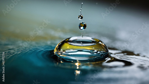 Drop of water falling on the surface, Close up macro photography