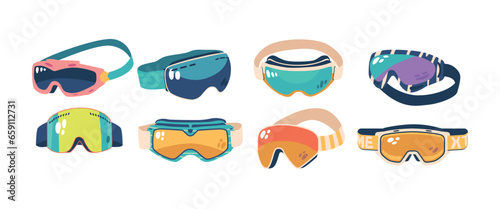 Set Of Snow Goggles, Essential For Winter Adventures. These Sleek, Protective Eyewear Provide Clear Vision, Shield